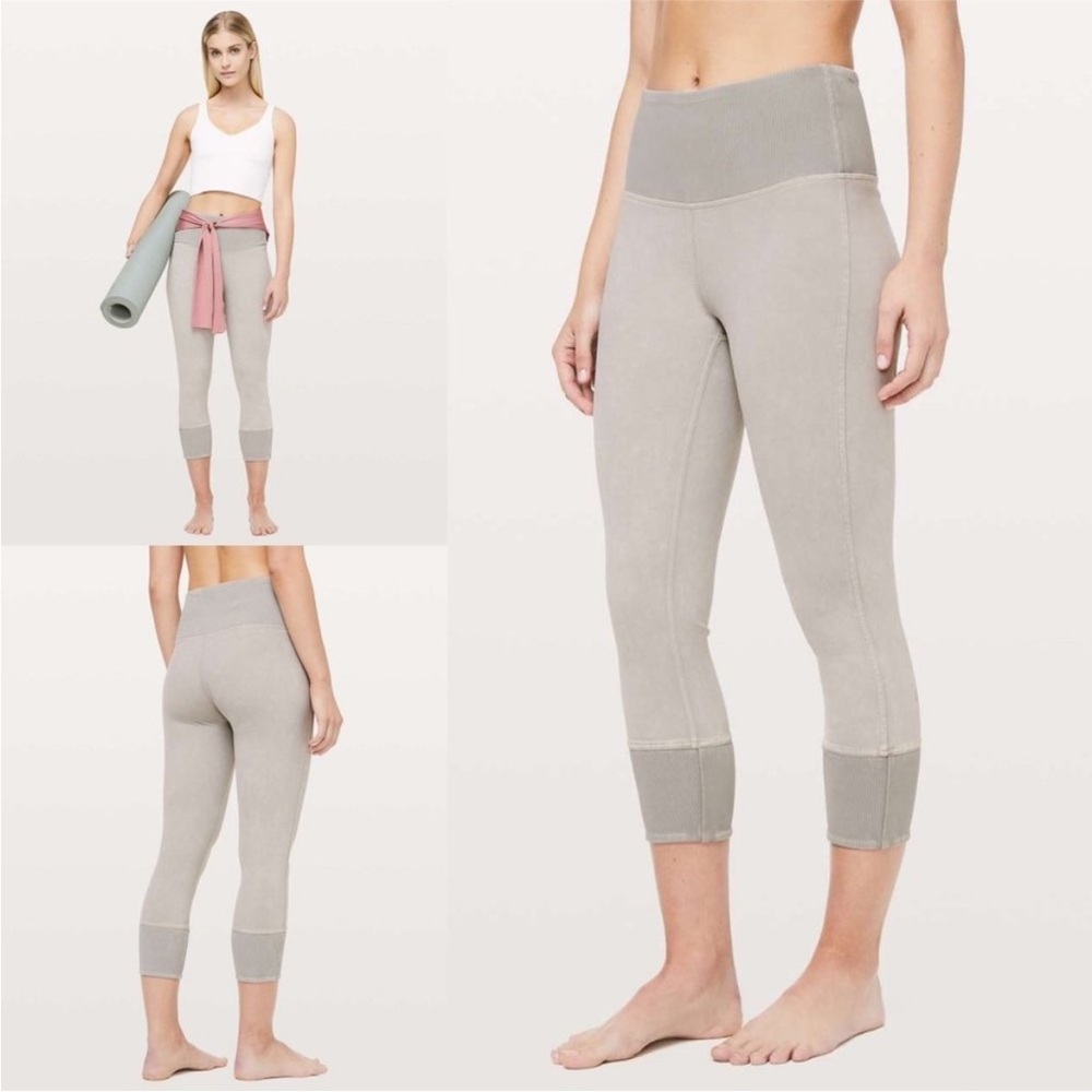 Lululemon Wunder Under Crop 23" Ribbed Washed French Clay Gray Size 2